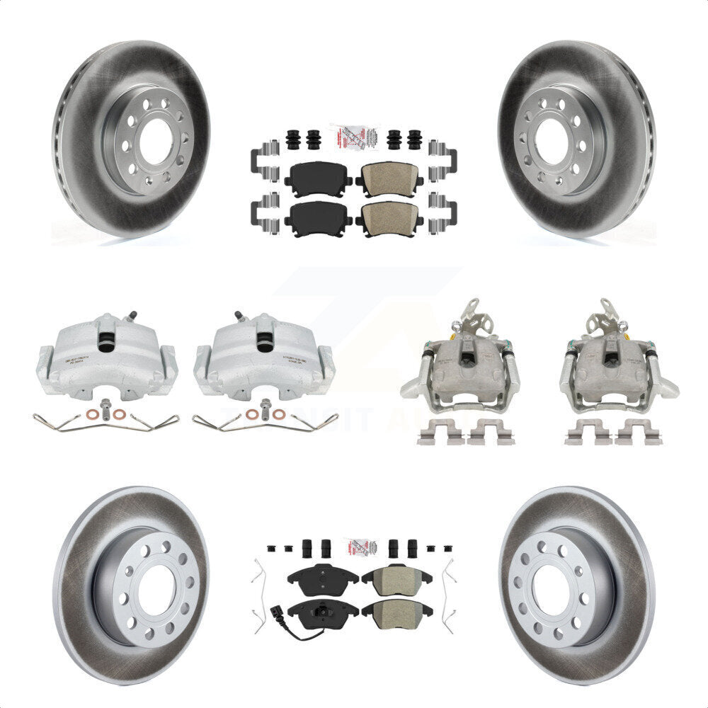 Front Rear Disc Brake Caliper Coated Rotors And PADSMATERIAL Pads Kit (10Pc) For 2006-2009 Volkswagen Rabbit KCG-102691N by Transit Auto