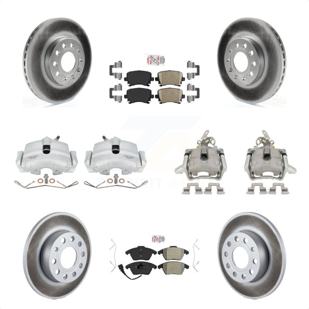 Front Rear Disc Brake Caliper Coated Rotors And PADSMATERIAL Pads Kit (10Pc) For 2006-2009 Volkswagen Rabbit KCG-102692N by Transit Auto