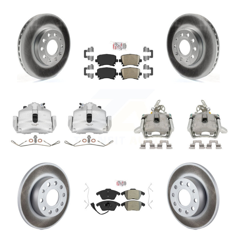 Front Rear Disc Brake Caliper Coated Rotors And PADSMATERIAL Pads Kit (10Pc) For 2006-2009 Volkswagen Rabbit KCG-102692N