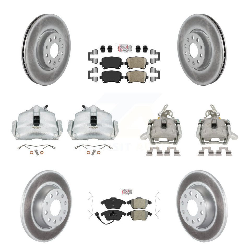 Front Rear Disc Brake Caliper Coated Rotors And PADSMATERIAL Pads Kit (10Pc) For Volkswagen GTI KCG-102694N