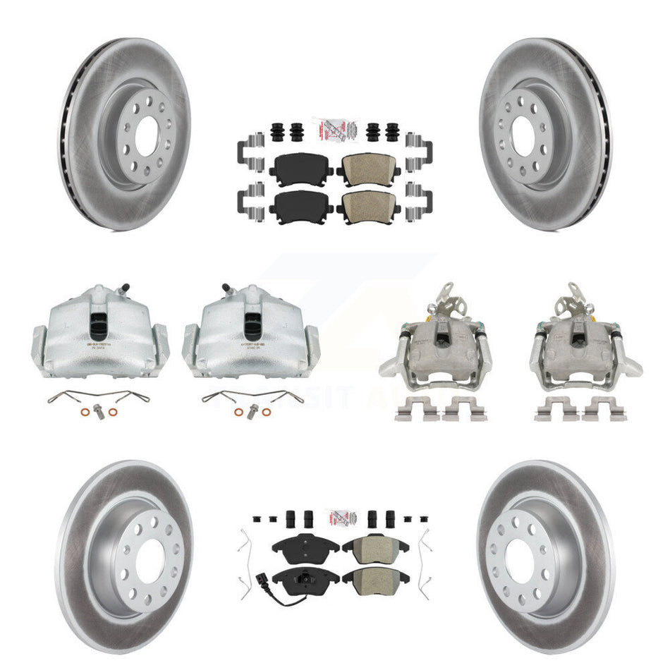 Front Rear Disc Brake Caliper Coated Rotors And PADSMATERIAL Pads Kit (10Pc) For Volkswagen GTI KCG-102695N