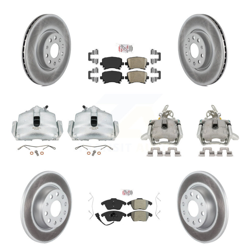 Front Rear Disc Brake Caliper Coated Rotors And PADSMATERIAL Pads Kit (10Pc) For Volkswagen GTI KCG-102696N