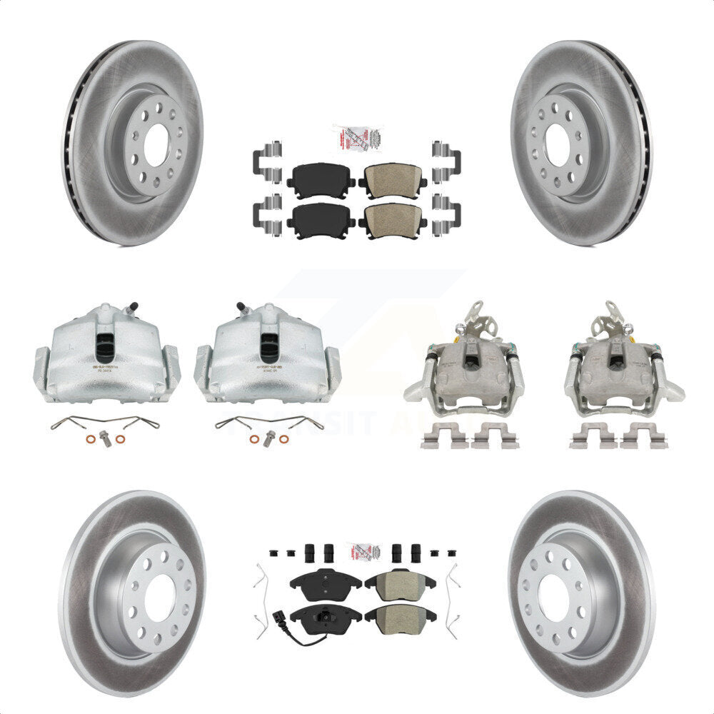 Front Rear Disc Brake Caliper Coated Rotors And PADSMATERIAL Pads Kit (10Pc) For Volkswagen GTI KCG-102697N by Transit Auto