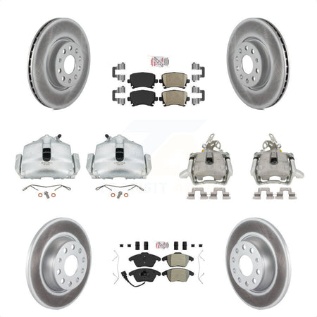 Front Rear Disc Brake Caliper Coated Rotors And PADSMATERIAL Pads Kit (10Pc) For Volkswagen GTI KCG-102697N by Transit Auto