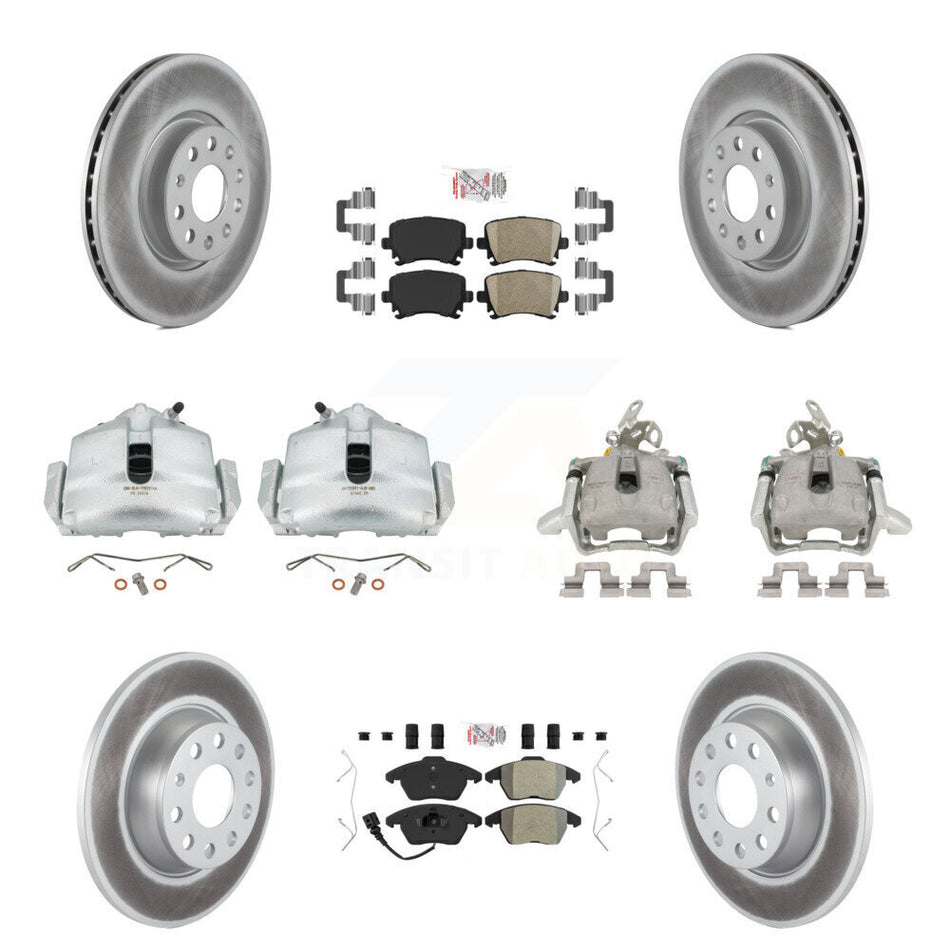 Front Rear Disc Brake Caliper Coated Rotors And PADSMATERIAL Pads Kit (10Pc) For Volkswagen GTI KCG-102697N