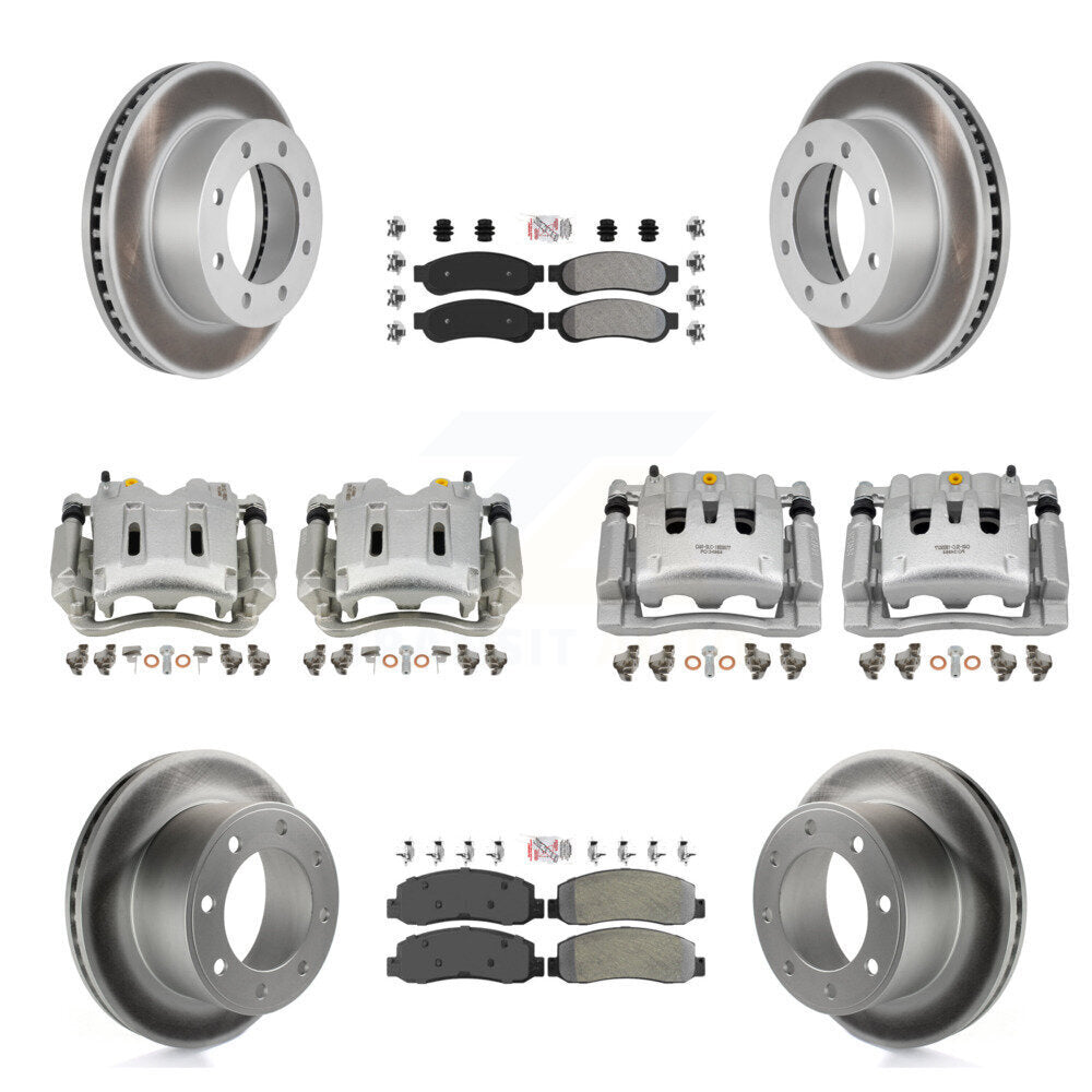 Front Rear Disc Brake Caliper Coated Rotors And Semi-Metallic Pads Kit (10Pc) For KCG-102708N