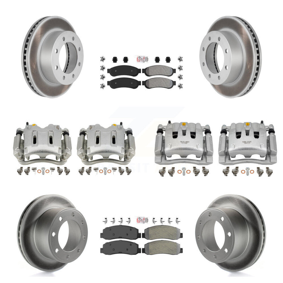 Front Rear Disc Brake Caliper Coated Rotors And Semi-Metallic Pads Kit (10Pc) For KCG-102708N