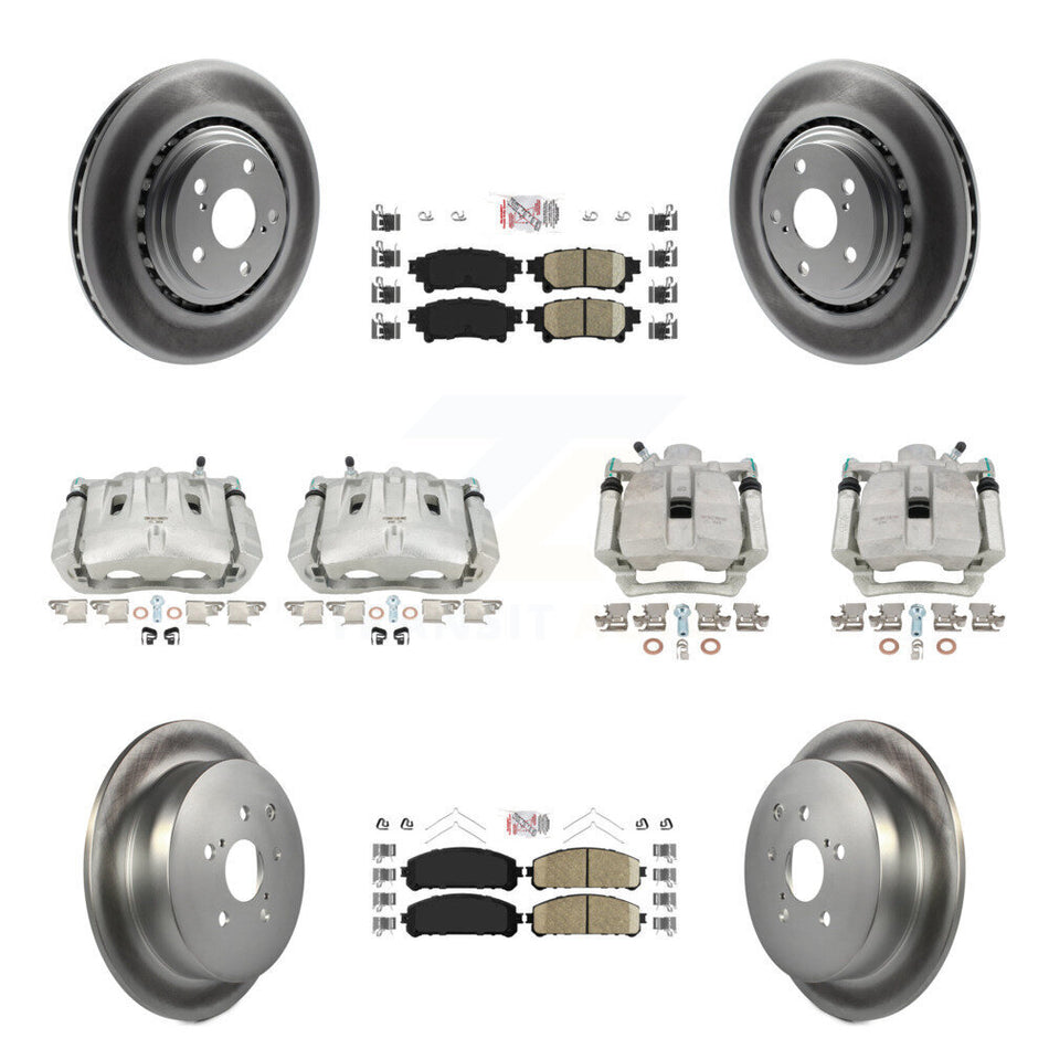 Front Rear Disc Brake Caliper Coated Rotors And Ceramic Pads Kit (10Pc) For Toyota Highlander Sienna Lexus RX350 KCG-102713N