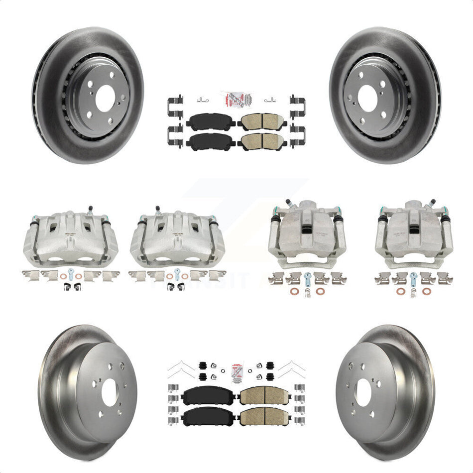 Front Rear Disc Brake Caliper Coated Rotors And Ceramic Pads Kit (10Pc) For 2014 Toyota Highlander Hybrid Limited with FULL HYBRID EV-GAS (FHEV) engine KCG-102714N by Transit Auto