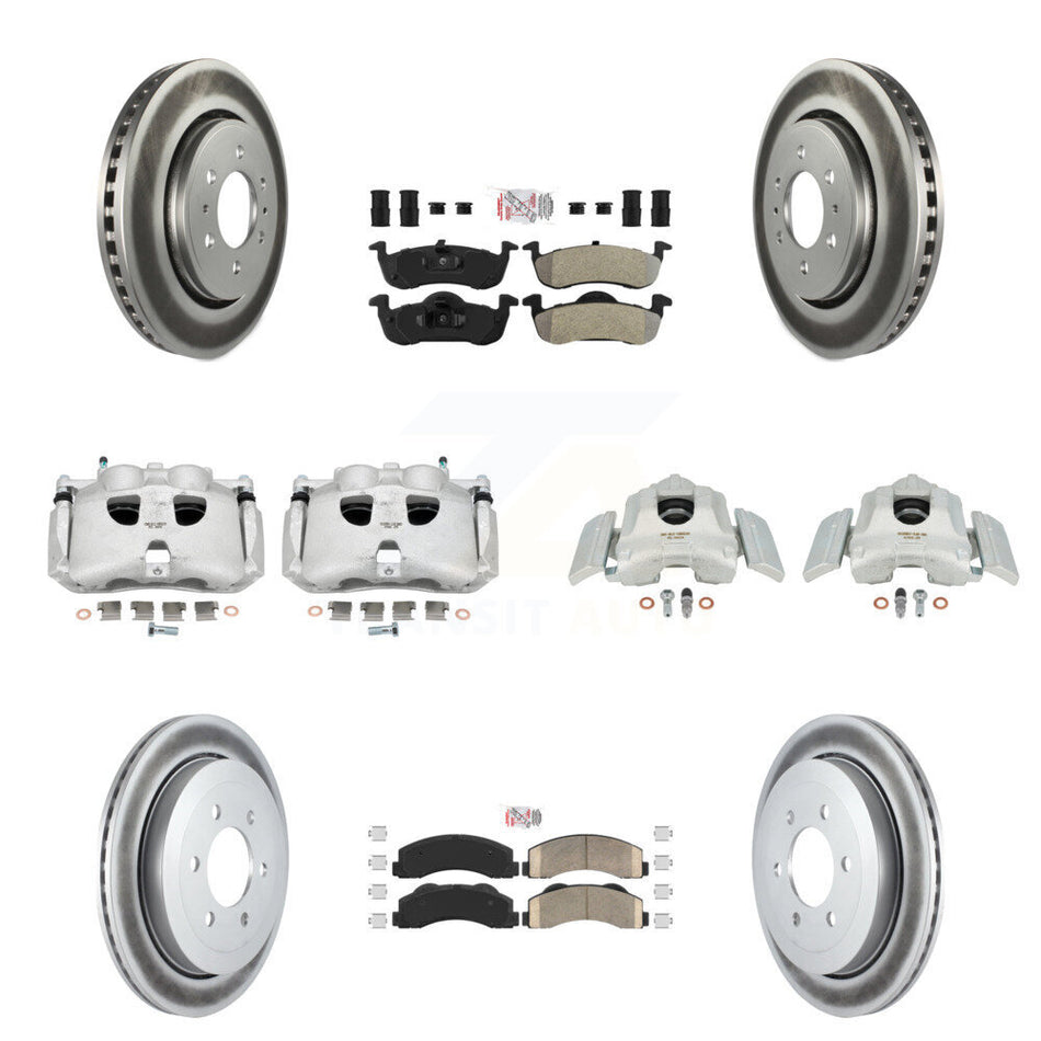Front Rear Disc Brake Caliper Coated Rotors And PADSMATERIAL Pads Kit (10Pc) For 2010-2017 Ford Expedition Lincoln Navigator KCG-102717N