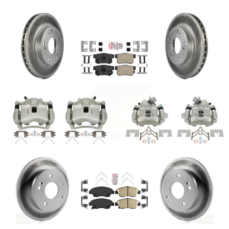 Front Rear Brake Caliper Coat Rotor And Ceramic Pad Kit (10Pc) For Honda Civic Acura RSX KCG-102724N
