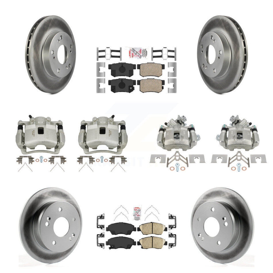 Front Rear Brake Caliper Coat Rotor And Ceramic Pad Kit (10Pc) For Honda Civic Acura RSX KCG-102726N