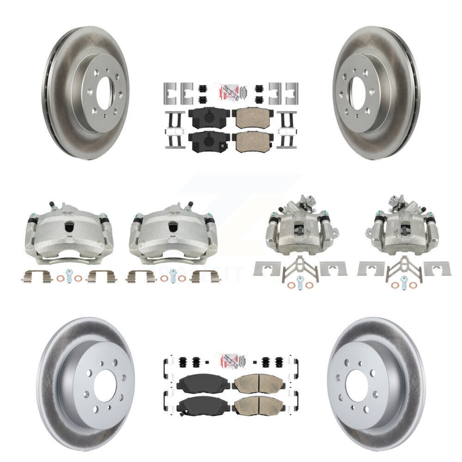 Front Rear Disc Brake Caliper Coated Rotors And Ceramic Pads Kit (10Pc) For Honda Civic KCG-102728N