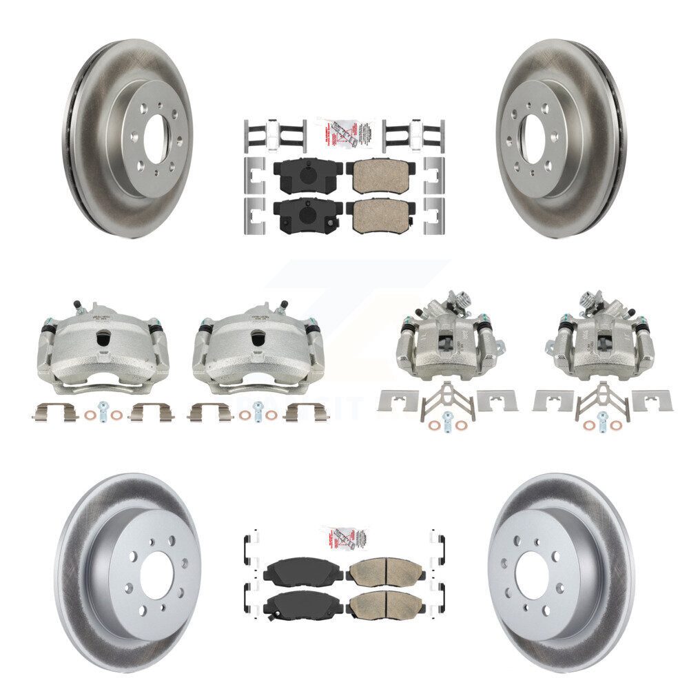 Front Rear Disc Brake Caliper Coated Rotors And Ceramic Pads Kit (10Pc) For Honda Civic KCG-102729N
