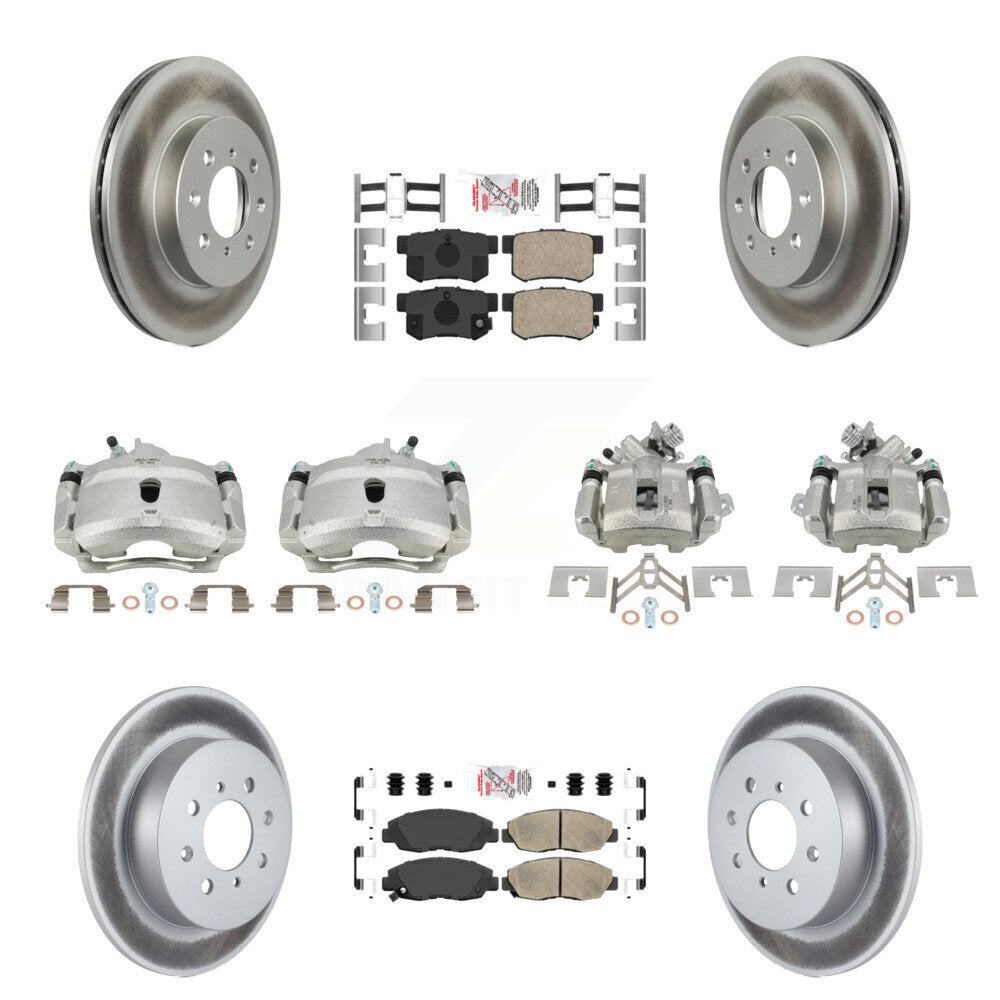 Front Rear Disc Brake Caliper Coated Rotors And Ceramic Pads Kit (10Pc) For Honda Civic KCG-102730N