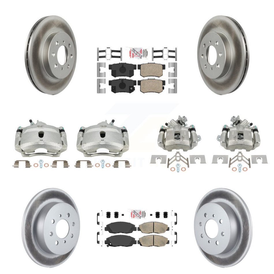 Front Rear Disc Brake Caliper Coated Rotors And Ceramic Pads Kit (10Pc) For Honda Civic KCG-102730N