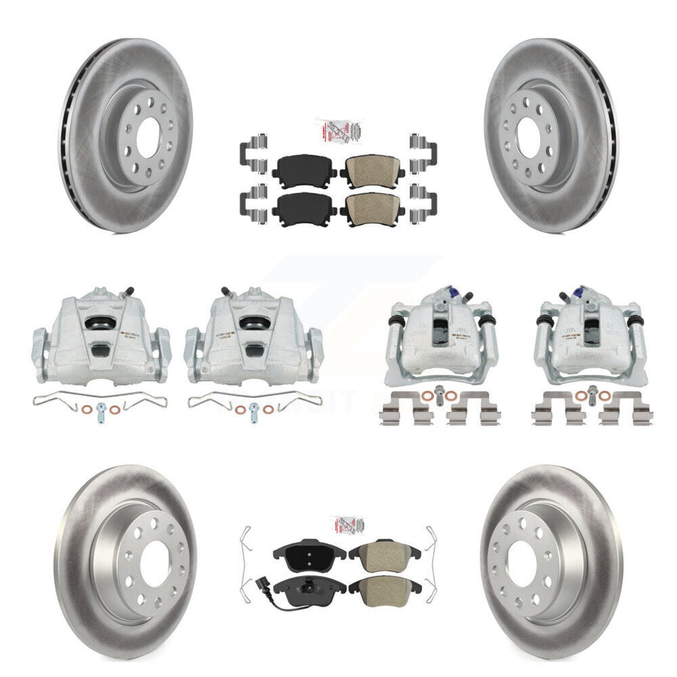 Front Rear Disc Brake Caliper Coated Rotors And PADSMATERIAL Pads Kit (10Pc) For 2009-2011 Volkswagen Tiguan KCG-102732N