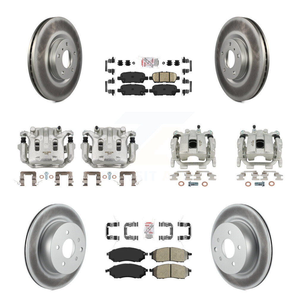 Front Rear Brake Caliper Coat Rotor & Ameribrakes Pad Kit (10Pc) For 08-12 INFINITI EX35 KCG-102734N