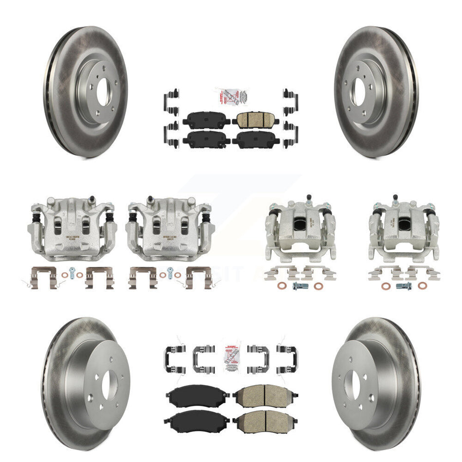 Front Rear Disc Brake Caliper Coat Rotors & Ameribrakes Pad Kit (10Pc) For INFINITI QX70 KCG-102737N