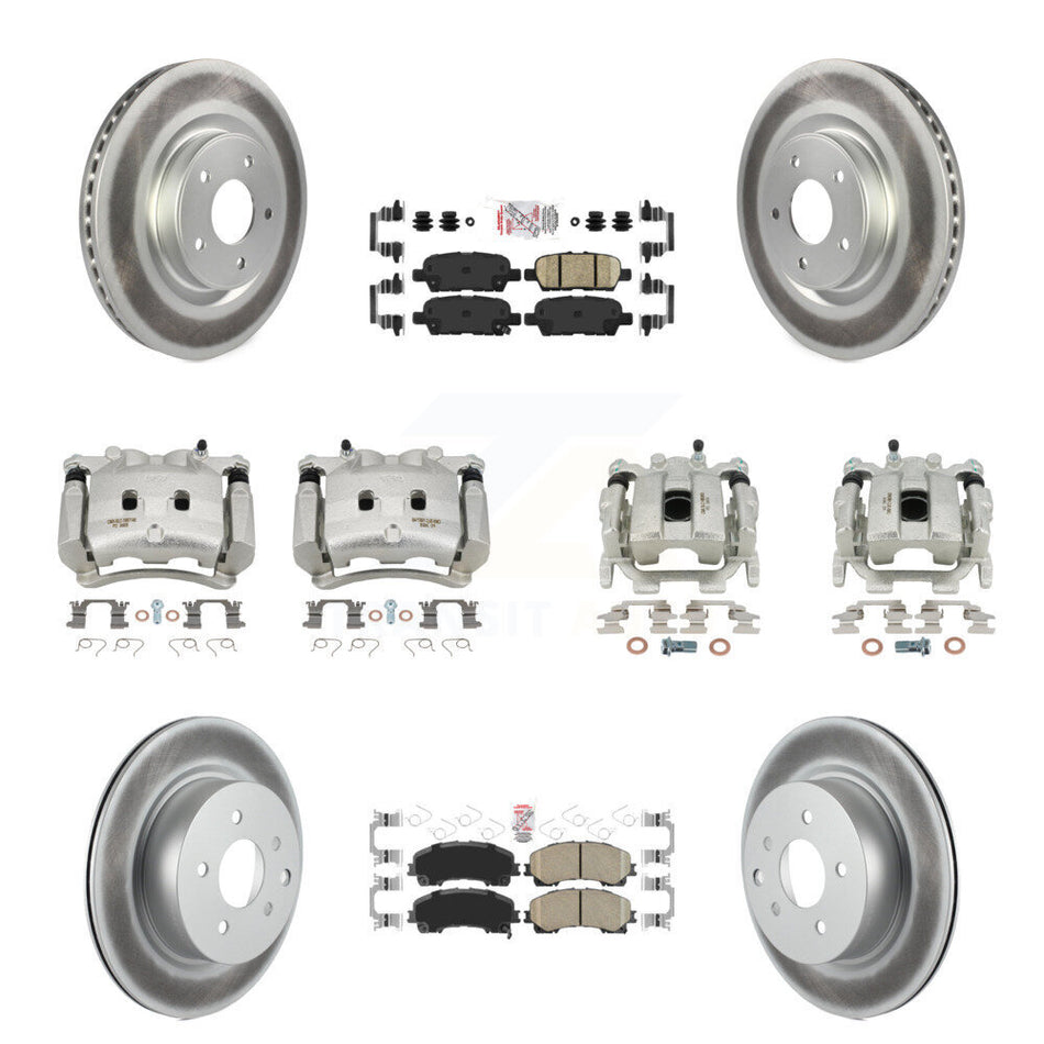 Front Rear Brake Caliper Coat Rotor & Ceramic Pad Kit (10Pc) For 2016-2017 INFINITI QX50 KCG-102742N