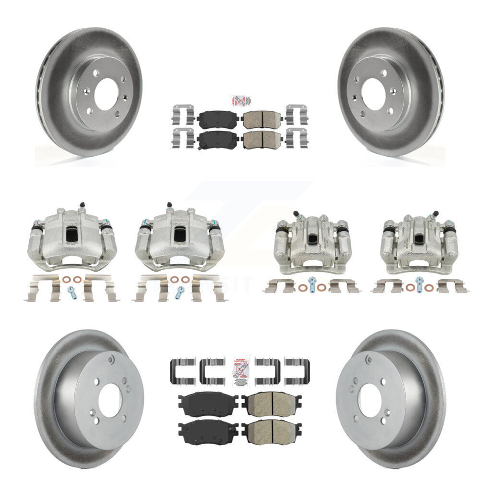 Front Rear Disc Brake Caliper Coated Rotors And PADSMATERIAL Pads Kit (10Pc) For Hyundai Accent Kia Rio Rio5 KCG-102754N