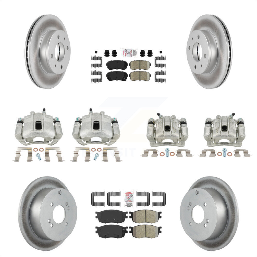 Front Rear Disc Brake Caliper Coated Rotors And PADSMATERIAL Pads Kit (10Pc) For 2006 Hyundai Accent Hatchback KCG-102755N by Transit Auto