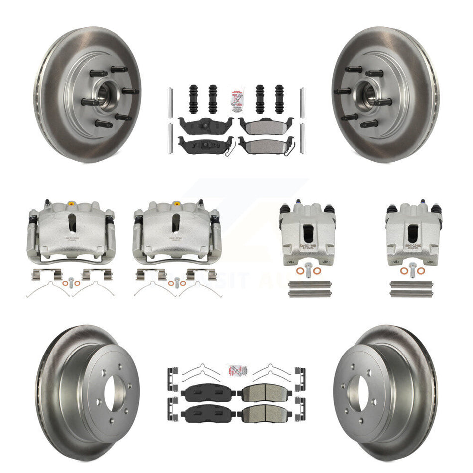 Front Rear Disc Brake Caliper Coated Rotors And Semi-Metallic Pads Kit (10Pc) For Ford F-150 Lincoln Mark LT RWD KCG-102766N