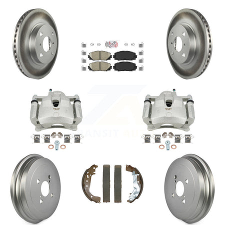 Front Rear Disc Brake Caliper Coated Rotors Drum Ceramic Pads Kit (8Pc) For Toyota Yaris KCG-102768N