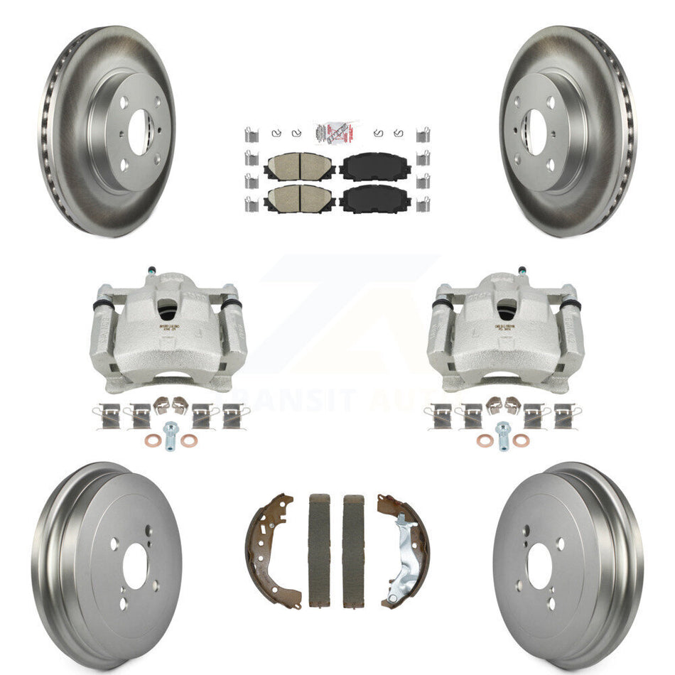 Front Rear Disc Brake Caliper Coated Rotors Drum Ceramic Pads Kit (8Pc) For Toyota Yaris KCG-102768N
