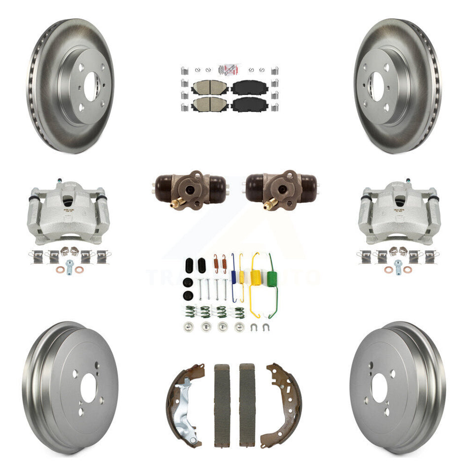 Front Rear Disc Brake Caliper Coated Rotor Drum Ceramic Pad Shoe Cylinder Kit (11Pc) For KCG-102769N