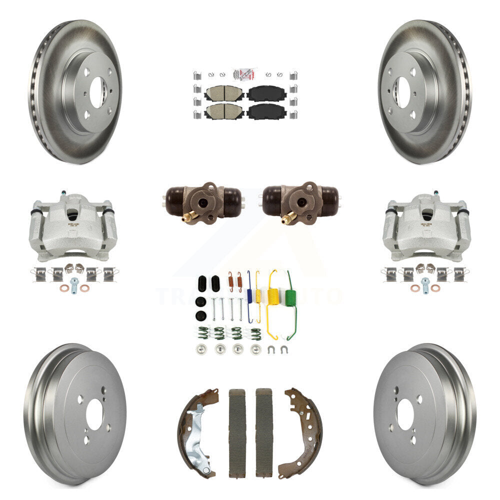 Front Rear Disc Brake Caliper Coated Rotor Drum Ceramic Pad Shoe Cylinder Kit (11Pc) For KCG-102770N