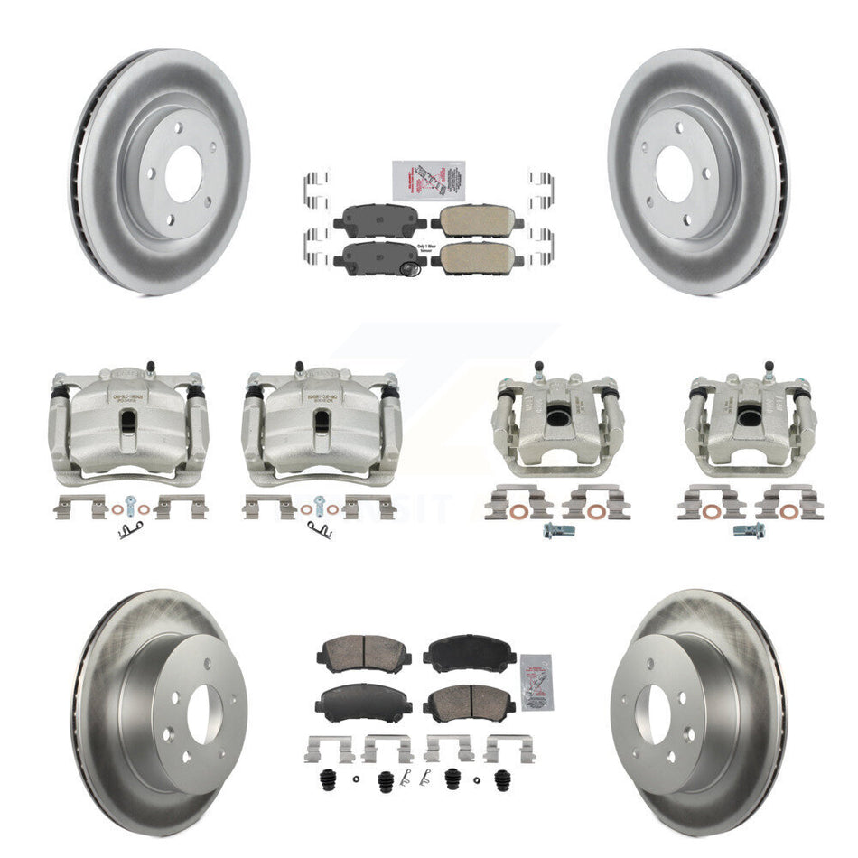 Front Rear Disc Brake Caliper Coat Rotors Ceramic Pad Kit (10Pc) For Nissan Rogue Select KCG-102879N
