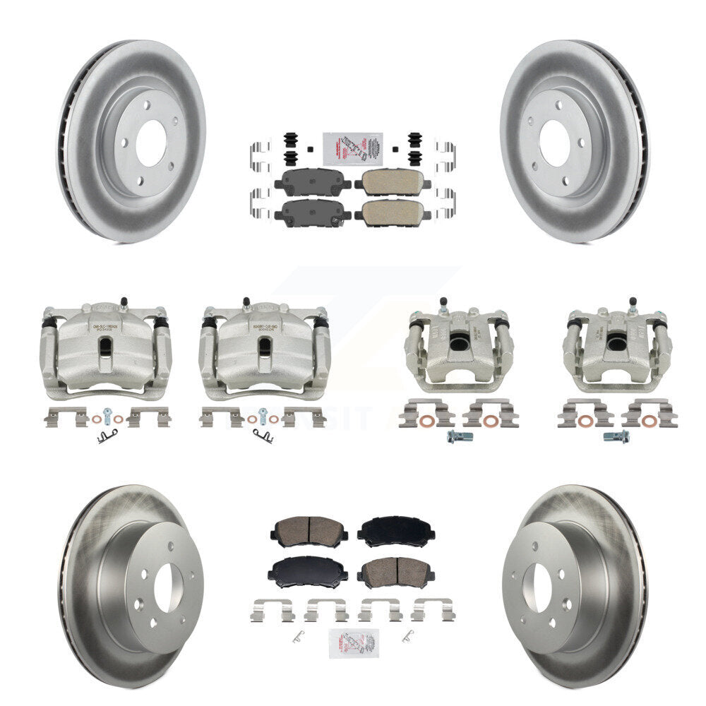 Front Rear Disc Brake Caliper Coat Rotors Ceramic Pad Kit (10Pc) For Nissan Rogue Select KCG-102882N