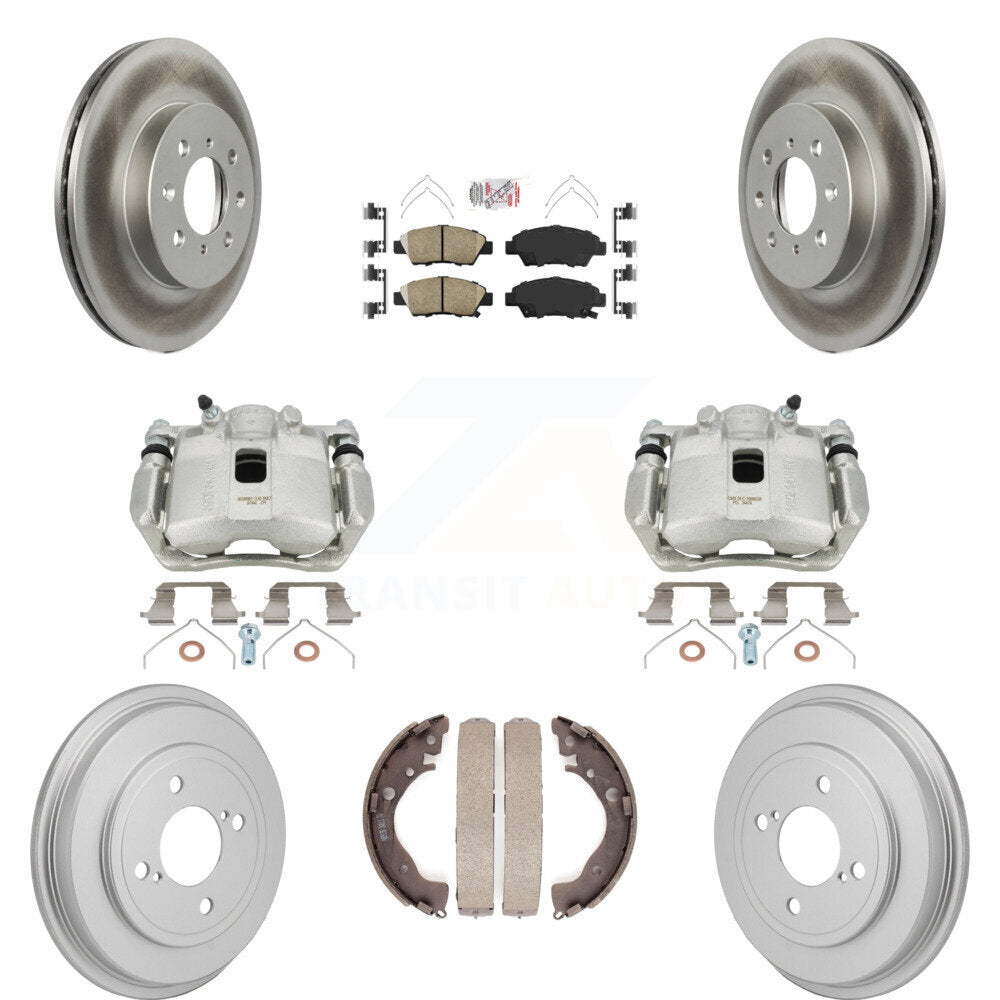 Front Rear Disc Brake Caliper Coated Rotors Drums Ceramic Pads Kit (8Pc) For Honda Fit KCG-102893N