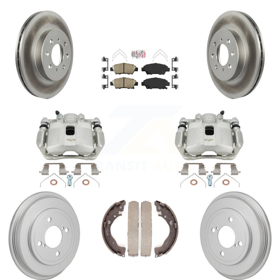 Front Rear Disc Brake Caliper Coated Rotors Drums Ceramic Pads Kit (8Pc) For Honda Fit KCG-102893N