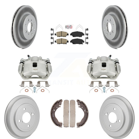 Front Rear Brake Caliper Coated Rotor Drum Ceramic Pad Kit (8Pc) For 2015-2020 Honda Fit KCG-102894N