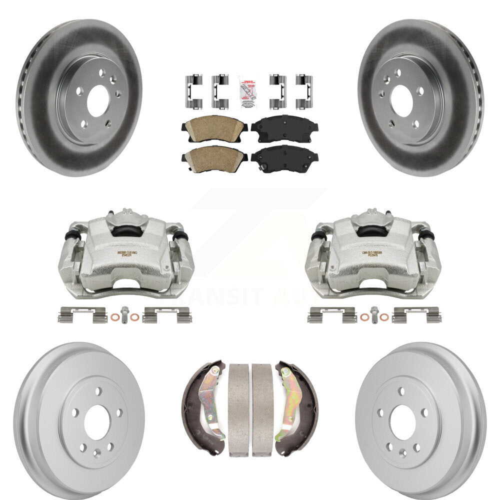 Front Rear Brake Caliper Coated Rotors Drum Ceramic Pad Kit (8Pc) For Chevrolet Sonic RS KCG-102897N