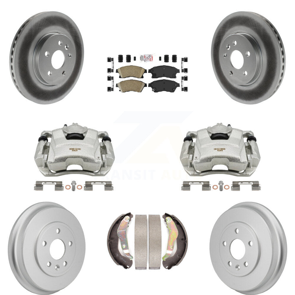 Front Rear Brake Caliper Coated Rotors Drum Ceramic Pad Kit (8Pc) For Chevrolet Sonic RS KCG-102898N