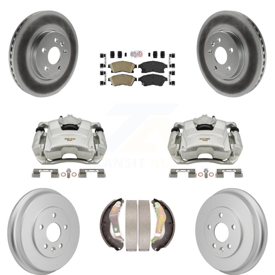 Front Rear Brake Caliper Coated Rotors Drum Ceramic Pad Kit (8Pc) For Chevrolet Sonic RS KCG-102898N