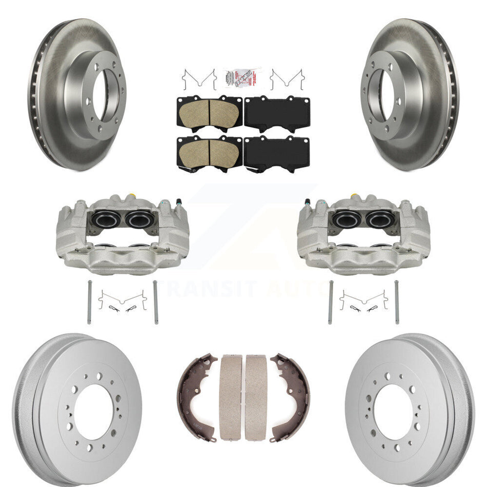 Front Rear Disc Brake Caliper Coated Rotors Drum Ceramic Pad Kit (8Pc) For Toyota Tacoma KCG-102901N