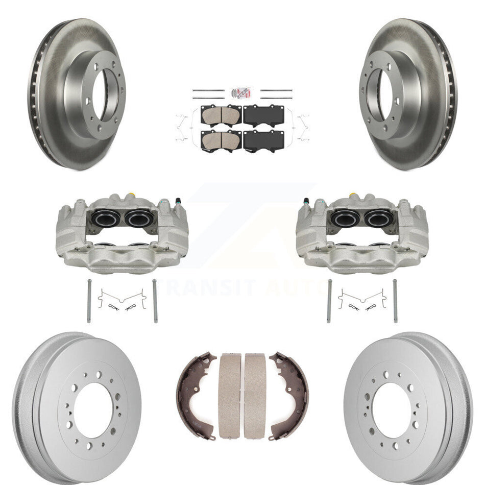 Front Rear Disc Brake Caliper Coated Rotors Drum Ceramic Pad Kit (8Pc) For Toyota Tacoma KCG-102902N