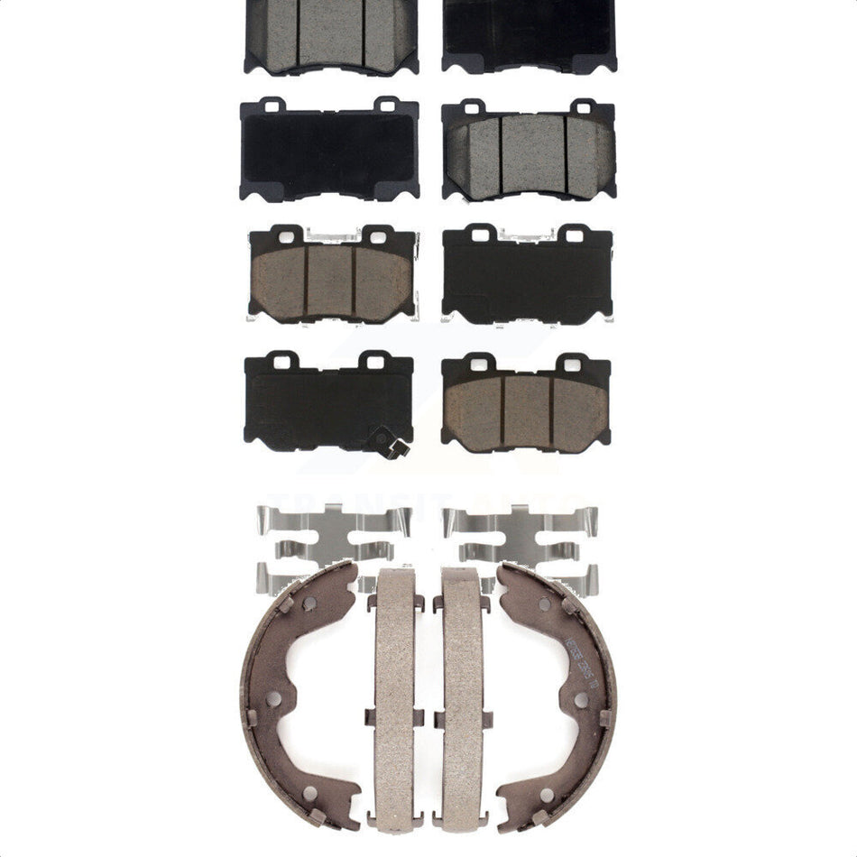 Front Rear Ceramic Brake Pads And Parking Shoes Kit For INFINITI G37 Nissan 370Z Q60 KCN-100004