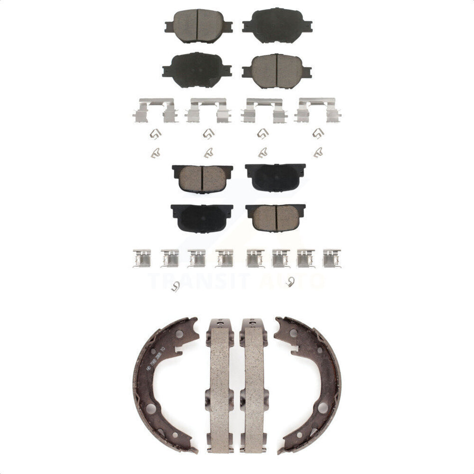 Front Rear Ceramic Brake Pads And Parking Shoes Kit For 2005-2010 Scion tC KCN-100011