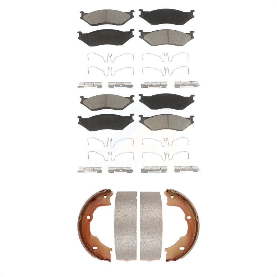 Front Rear Ceramic Brake Pads And Parking Shoes Kit For Ford F-450 Super Duty F59 F-550 F-59 Commercial Stripped Chassis KCN-100022