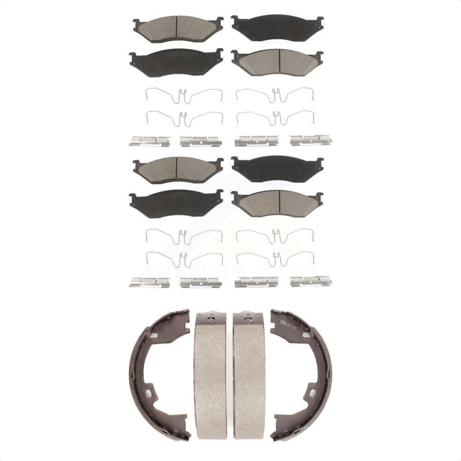 Front Rear Ceramic Brake Pads And Parking Shoes Kit For Ford International TerraStar F-450 Super Duty KCN-100023