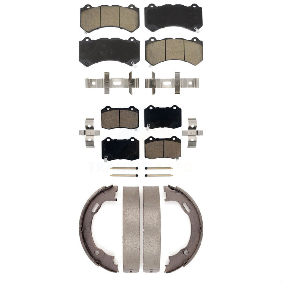 Front Rear Ceramic Brake Pads And Parking Shoes Kit For Dodge Charger Challenger KCN-100035
