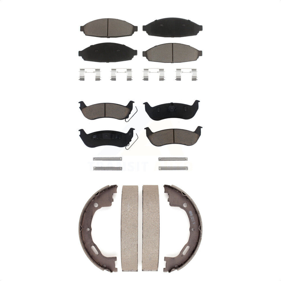 Front Rear Ceramic Brake Pads And Parking Shoes Kit For 2003-2004 Mercury Grand Marquis Ford Crown Victoria Marauder KCN-100038