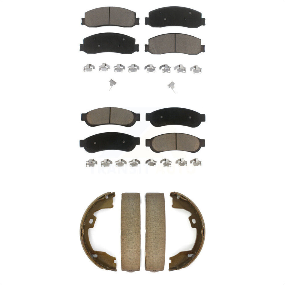 Front Rear Ceramic Brake Pads And Parking Shoes Kit For 2012-2012 Ford F-250 Super Duty F-350 With Single Wheels KCN-100039