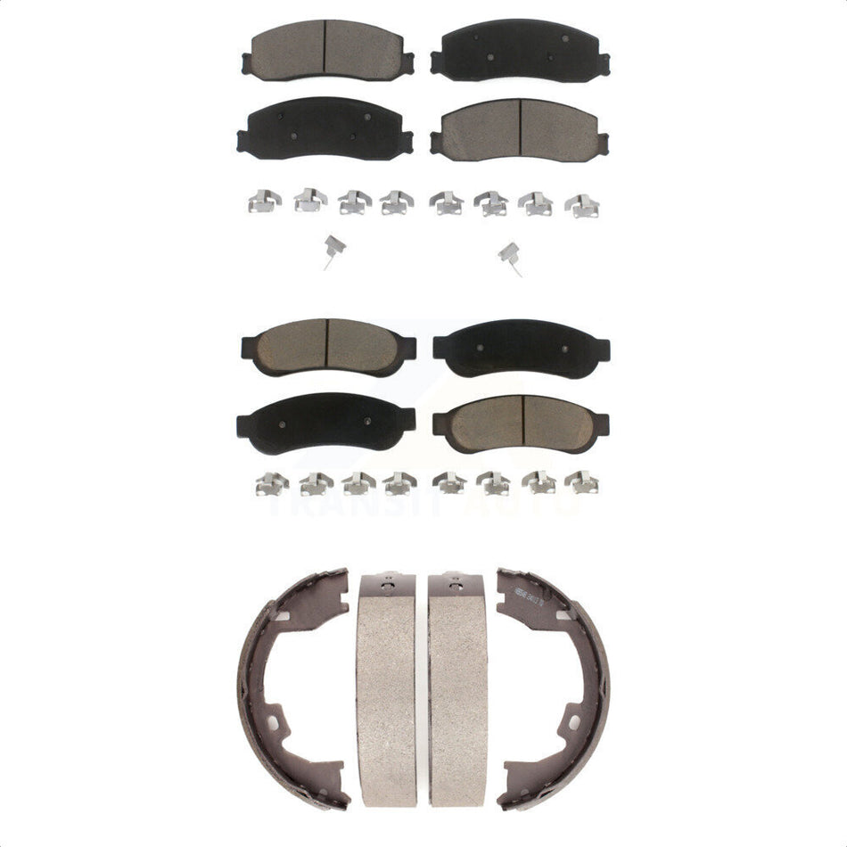 Front Rear Ceramic Brake Pads And Parking Shoes Kit For Ford F-350 Super Duty F-250 KCN-100041
