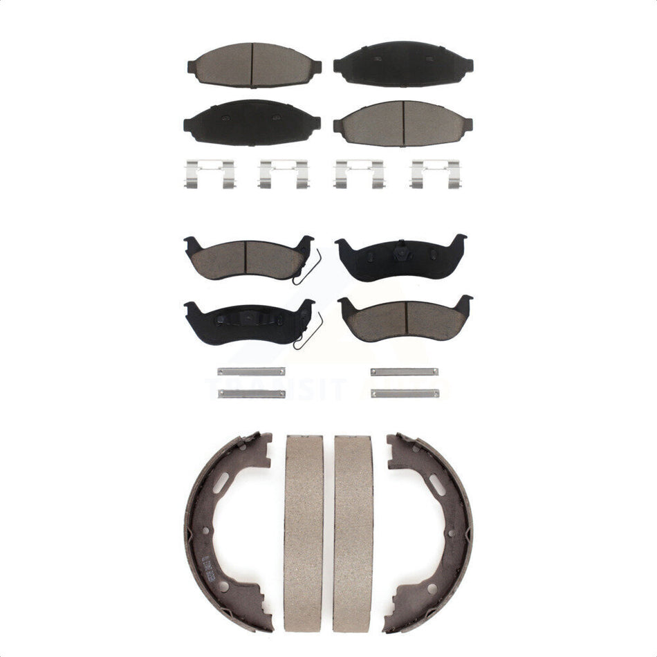 Front Rear Ceramic Brake Pads And Parking Shoes Kit For Ford Crown Victoria Lincoln Town Car Mercury Grand Marquis KCN-100042